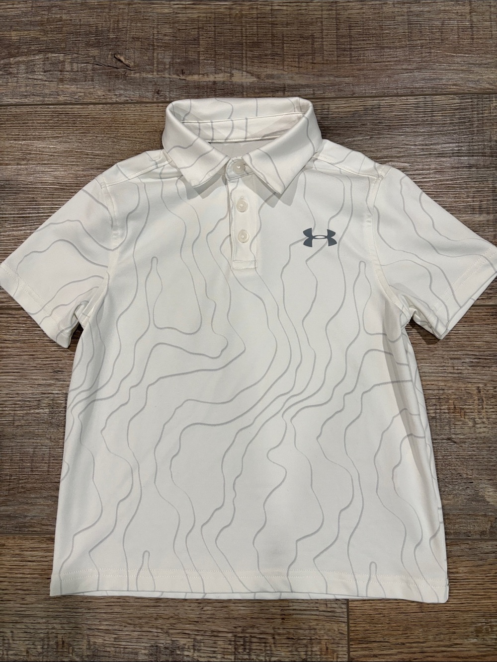 Boys Under Armour golf polo, white/gray, size YXS